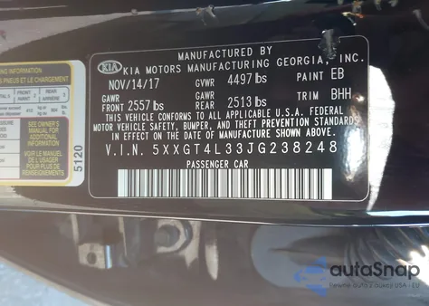 2018 Kia Optima Lx из США, поврежденный, VIN 5XXGT4L33JG238248